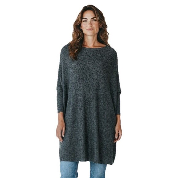 Eileen Fisher Sweaters - Eileen Fisher Wool & Tencel Sweater Oversized Tunic Top XS Marled Black & Gray